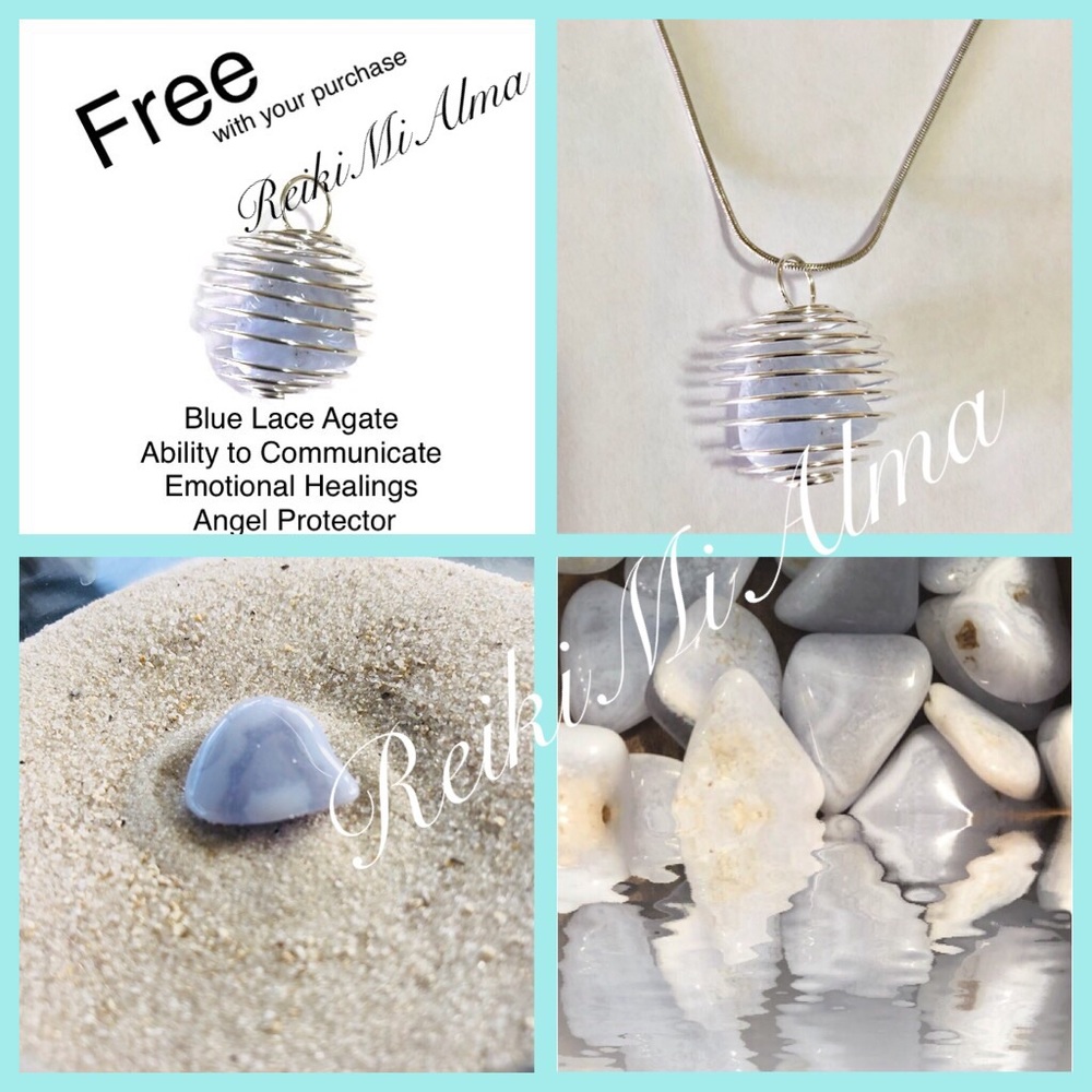 Blue Lace Agate Reiki Crystal &Free Spiral Pendant